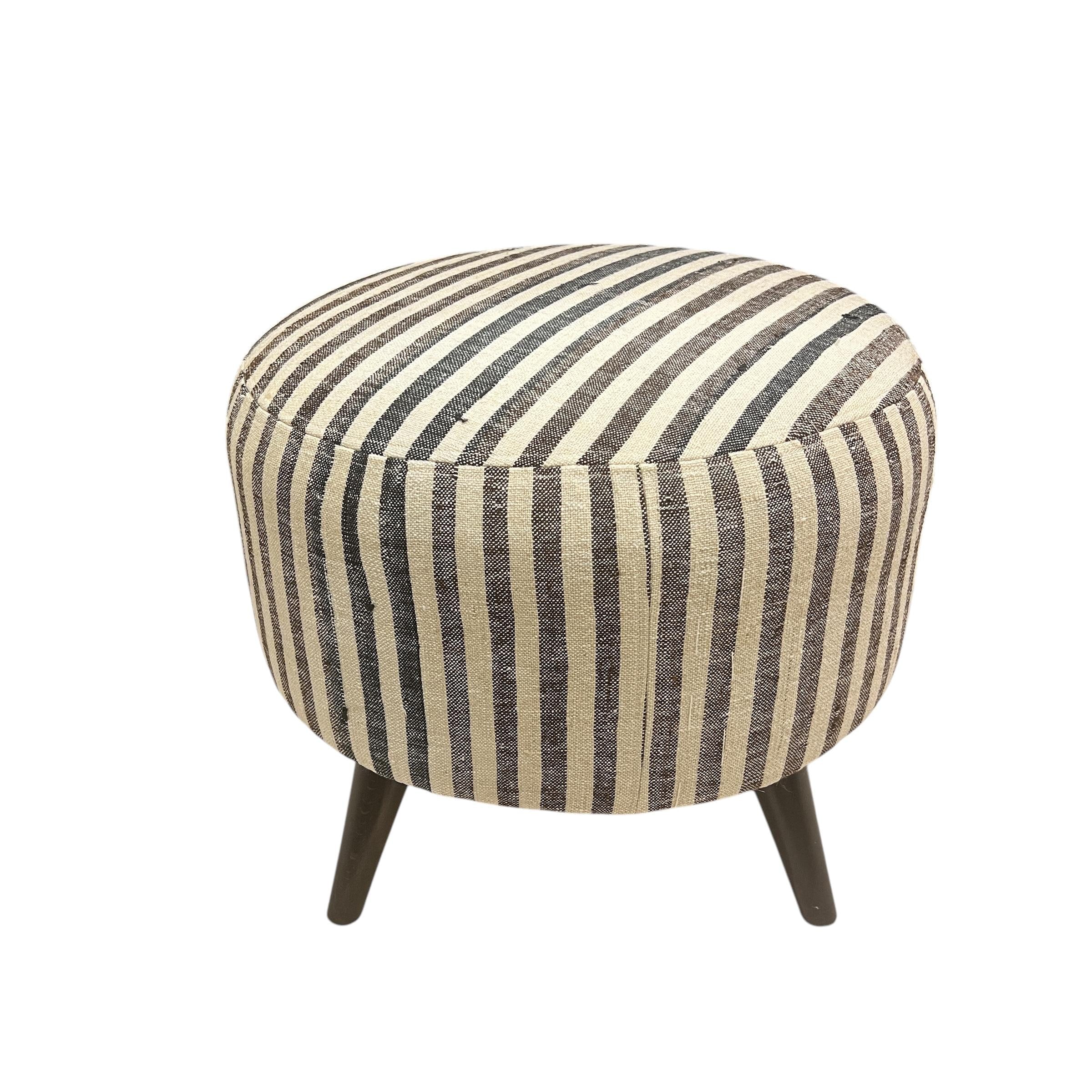 Stripe Kilim Medium Round Ottoman