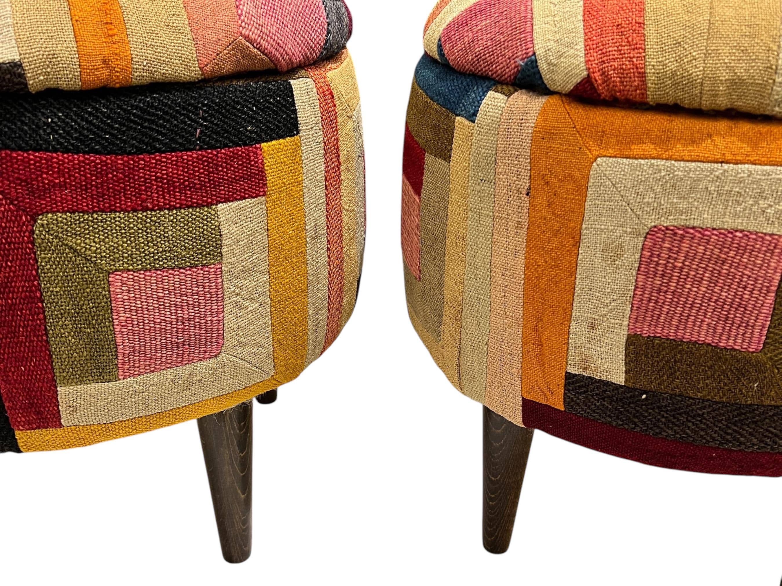 Abstract Patchwork Small Round Ottoman