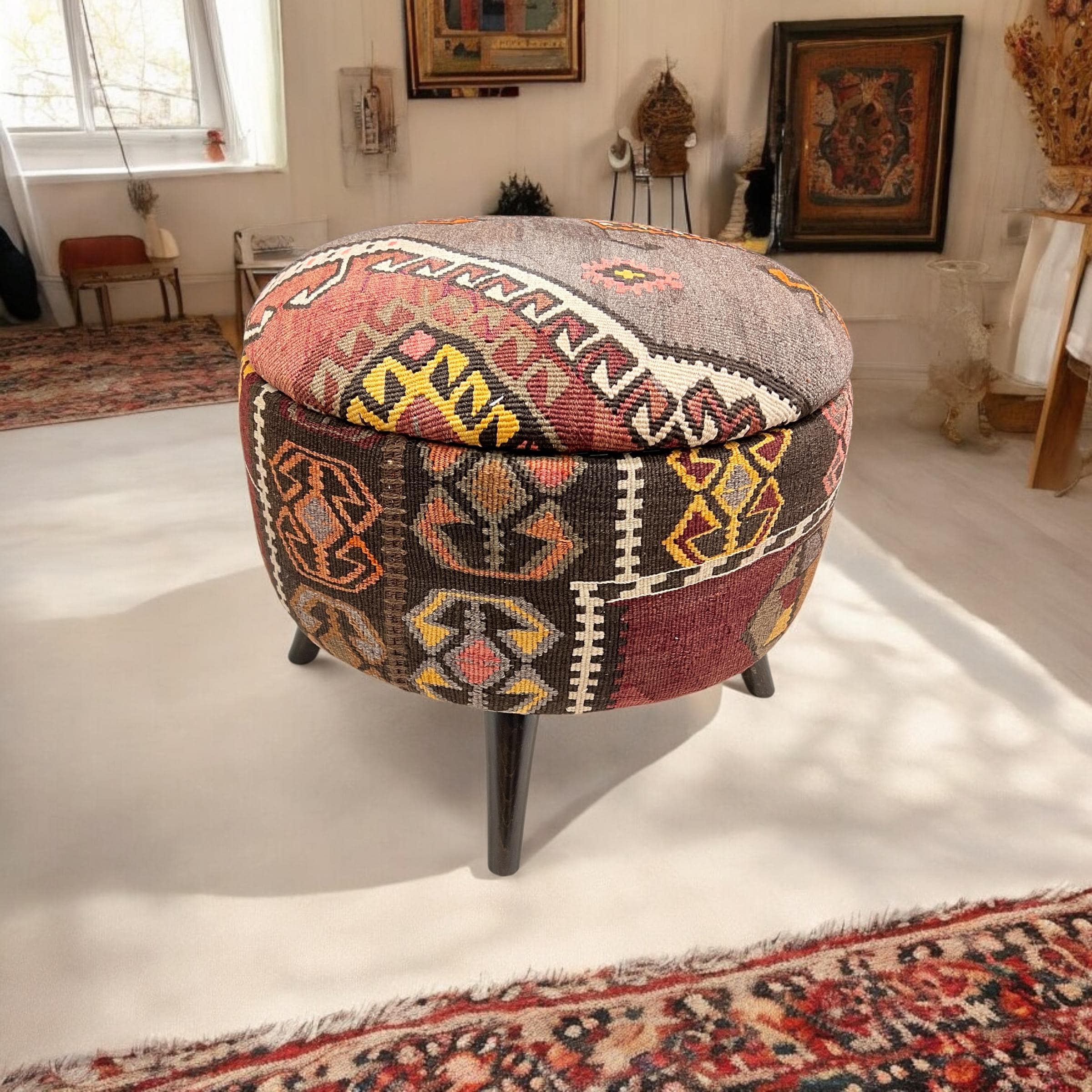 Vintage Kilim Medium Round Ottoman