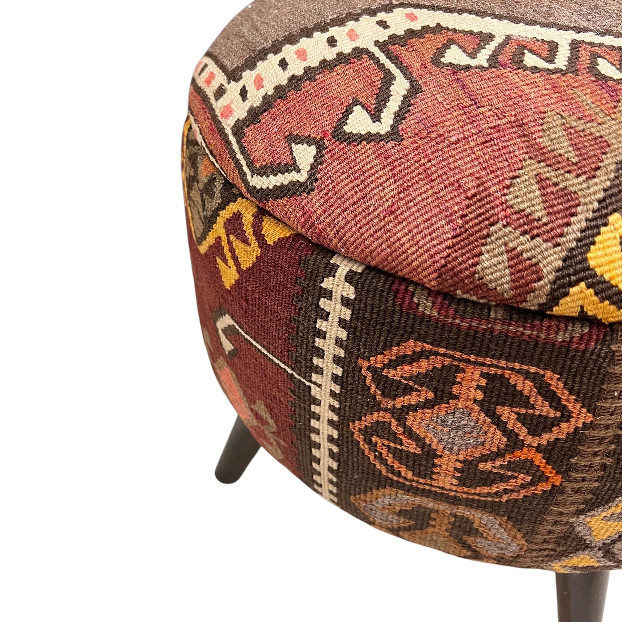 Vintage Kilim Medium Round Ottoman