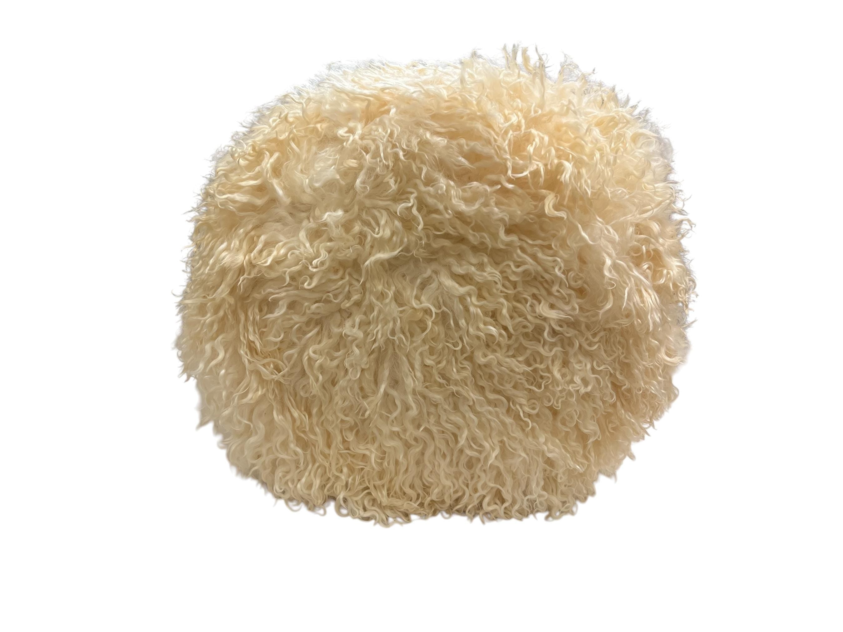 Angora Hide Small Round Ottoman