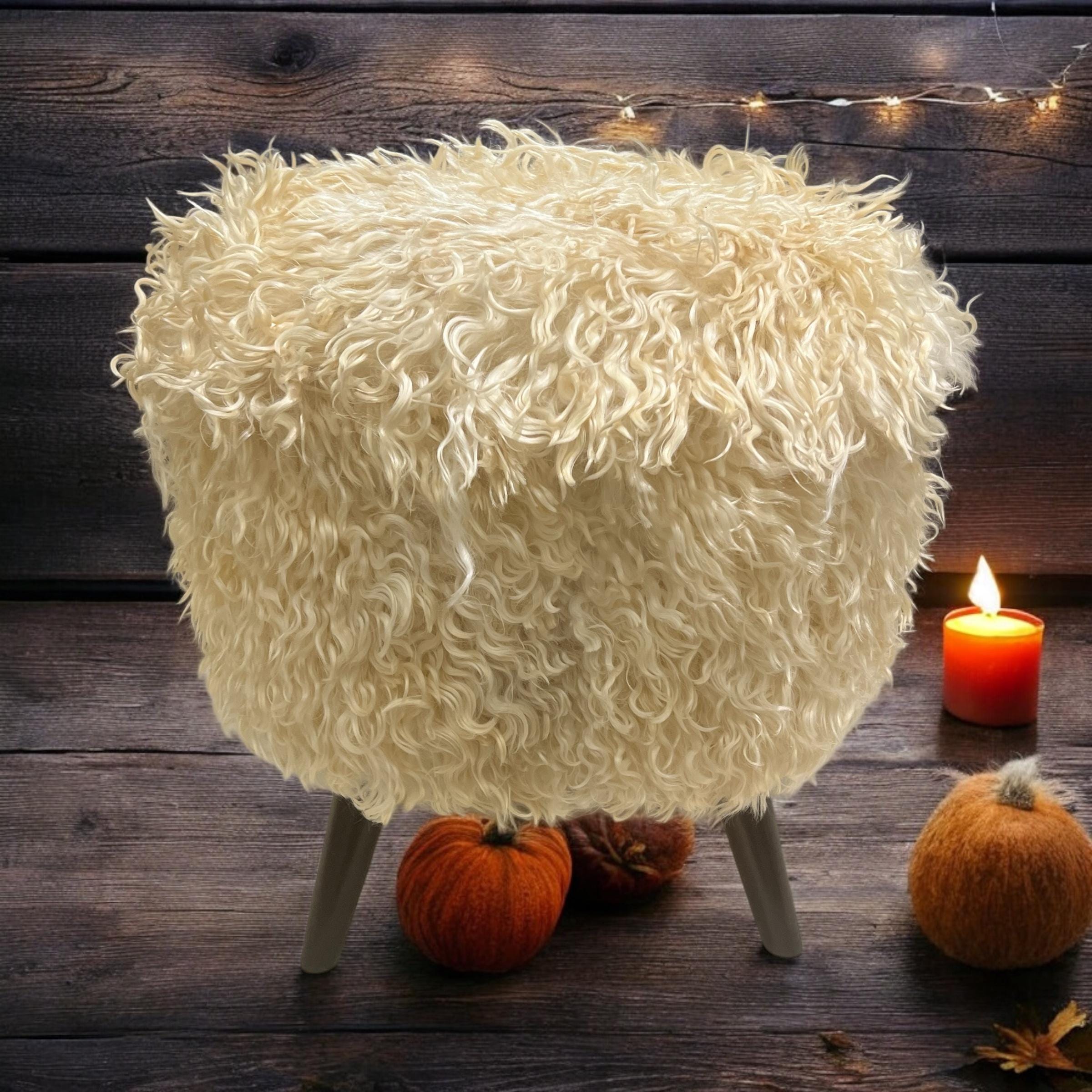 Angora Hide Small Round Ottoman