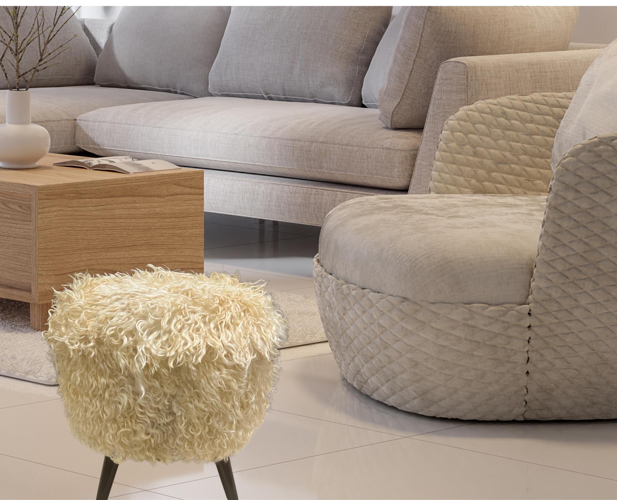 ANGORA HIDE  OTTOMAN