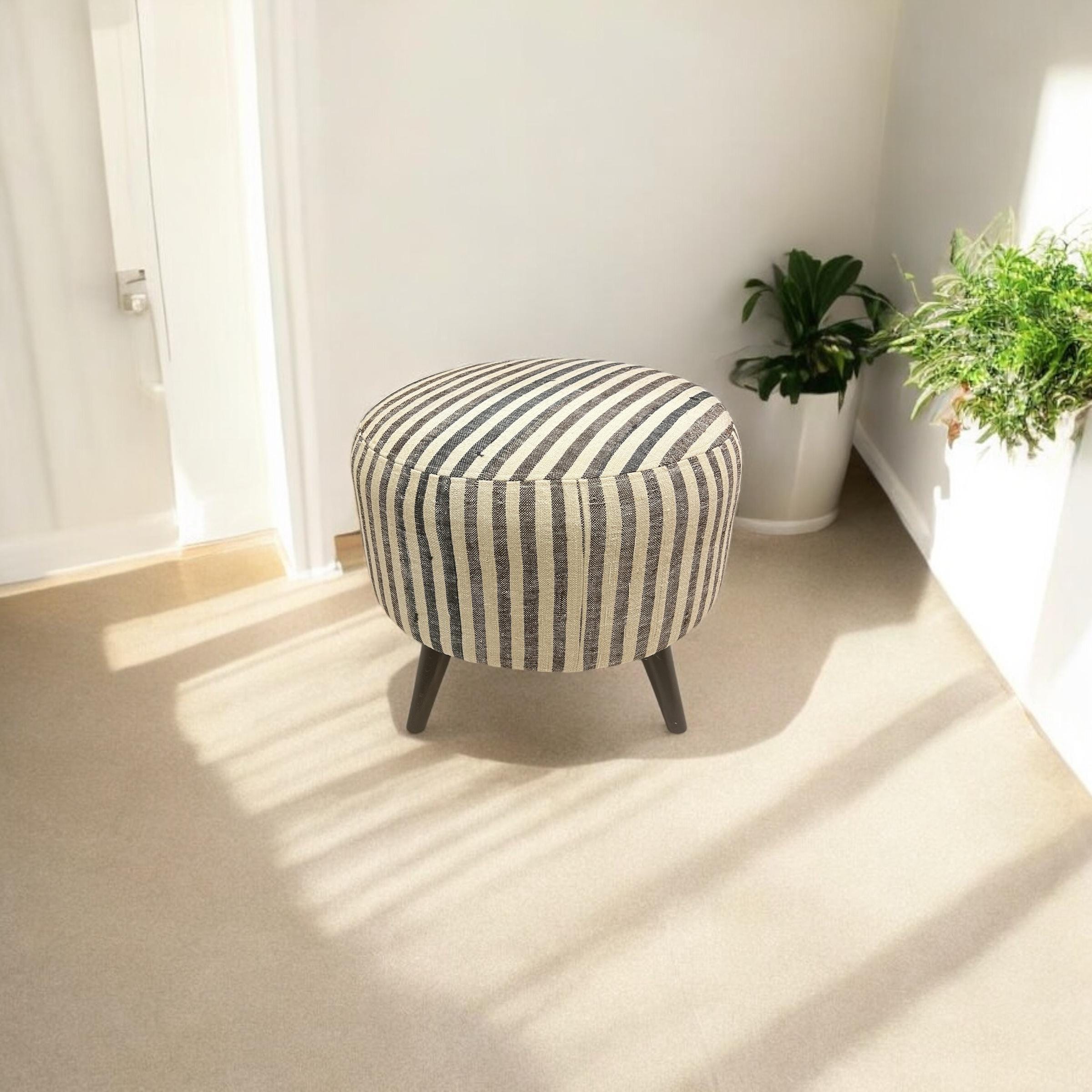 Stripe Kilim Medium Round Ottoman