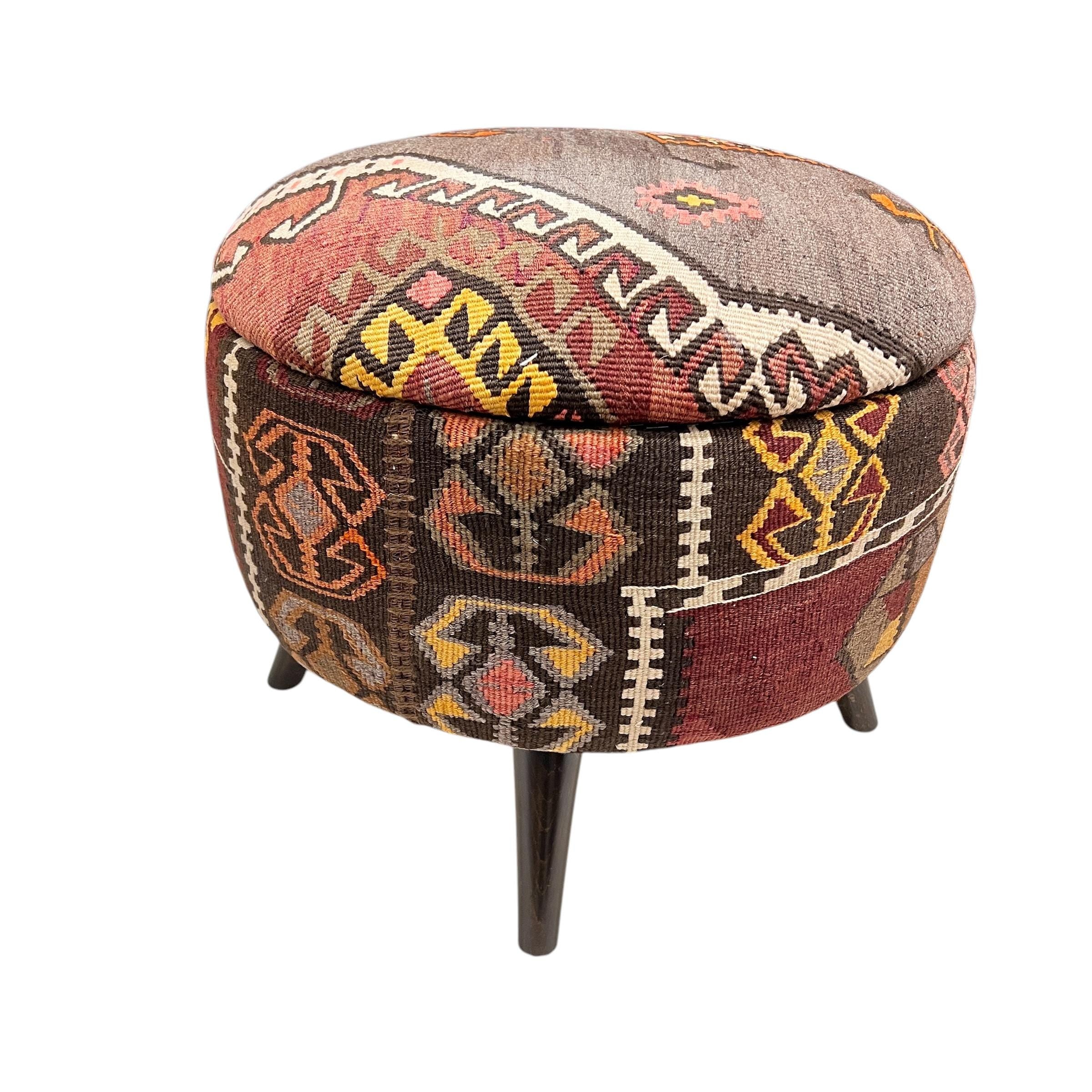Vintage Kilim Medium Round Ottoman